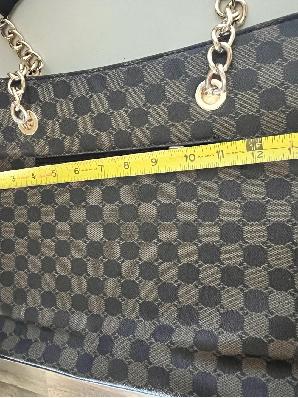 Montana West Brown Checker Tote with Gold Chain Straps